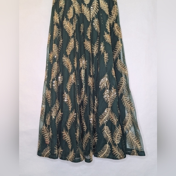 Saree Skirt Wrap Sari Lehenga Green Gold - Picture 2 of 11